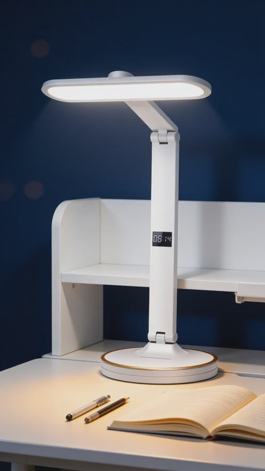 WiStudy Eye-Care Lernlampe – augenschonende LED mit Uhr & kabellosem Laden